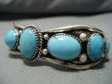 Stunning Vintage Native American Navajo Turquoise Wave Sterling Silver Bracelet Old Cuff-Nativo Arts