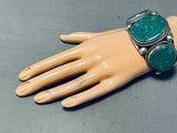Signed 122 Gram Native American Navajo Gilbert Turquoise Sterling Silver Bracelet-Nativo Arts