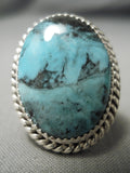 Incredible Vintage Native American Navajo Blie Diamond Turquoise Sterling Silver Bracelet Ring-Nativo Arts