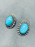 Cute Domed Turquoise Vintage Native American Navajo Sterling Silver Earrings Old-Nativo Arts