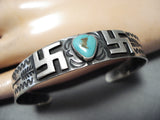 Early 1900's Vintage Native American Navajo Whirling Logs Turquoise Sterling Silver Bracelet-Nativo Arts