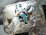 Native American One Of The Most Detailed Vintage Navajo Turquoise Sterling Silver Concho Belt-Nativo Arts