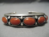 Quality Native American Navajo Thick Domed Coral Red Sterling Silver Bracelet Cuff-Nativo Arts