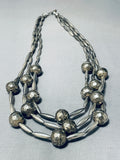 Opulent Hand Hammered Sterling Silver Vintage Native American Navajo Necklace-Nativo Arts