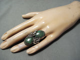 Huge Authentic Vintage Native American Navajo Green Turquoise Sterling Silver Leaf Ring Old-Nativo Arts