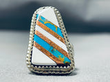 Exquisite Vintage Native American Navajo Turquoise White Buffalo Sterling Silver Ring-Nativo Arts