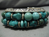 Amazing Vintage Native American Navajo Green Turquoise Sterling Silver Bracelet Old-Nativo Arts