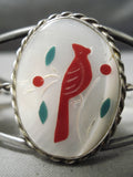 Detailed Vintage Native American Navajo Zuni Sterling Silver Peark Cardinal Bracelet Old-Nativo Arts