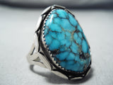 Intense Vintage Native American Navajo Spiderweb Turquoise Sterling Silver Ring-Nativo Arts