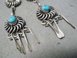 Twist Coil Vintage Native American Zuni Sleeping Beauty Turquoise Sterling Silver Earrings-Nativo Arts
