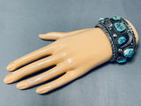 Classic Museum Vintage Native American Navajo Turquoise Leaf Sterling Silver Bracelet Old-Nativo Arts