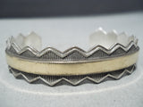 Marvelous Vintage Navajo Sterling Silver 14k Gold Bracelet Native American-Nativo Arts