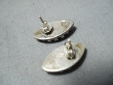 Stunning Vintage Native American Navajo Lapis Sterling Silver Pierced Earrings Old-Nativo Arts