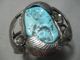 Huge Vintage Native American Navajo Turquoise Nugget Sterling Silver Leaf Bracelet Old-Nativo Arts