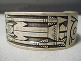 Symbolic Vintage Native American Navajo Yei Sterling Silver Bracelet Cuff Old-Nativo Arts