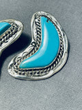 Important Artist Vintage Native American Navajo Half Moon Turquoise Sterling Silver Earrings-Nativo Arts