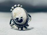 Fabulous Native American Navajo White Buffalo Turquoise Sterling Silver Ring-Nativo Arts