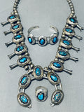 Gorgeous Bisbee Turquoise Vintage Native American Navajo Sterling Silver Squash Blossom Necklace-Nativo Arts