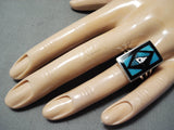 Important Vintage Native American Zuni Inlay Turquoise Jet Bluejay Sterling Silver Ring-Nativo Arts