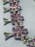 Very Rare Vintage Native American Navajo Purple Shell Sterling Silver Squash Blossom Necklace-Nativo Arts