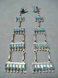 Exquisite Vintage Native American Zuni Turquoise Needlepoint Sterling Silver Earrings-Nativo Arts