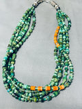One Of The Finest Native American Navajo Signed Sterling Silver Green Turquoise Necklace-Nativo Arts