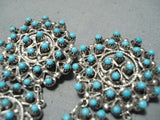 Snake Eyes Vintage Native American Zuni Blue Gem Turquoise Sterling Silver Earrings-Nativo Arts