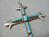 Incredible Vintage Native American Zuni Blue Gem Turquoise Sterling Silver Cross Old-Nativo Arts