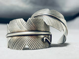 One Of The Best Vintage Native American Navajo Hand Carved Sterling Silver Feather Earrings-Nativo Arts