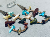 Native American Extremely Intricate Vintage Navajo Turquoise Animal Sterling Silver Earrings-Nativo Arts