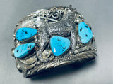 Native American Immense Howling Coyote Turquoise Sterling Silver Bracelet Cuff-Nativo Arts