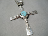Heavy Huge Cross Christian Native American Navajo Sterling Silver Turquoise Necklace-Nativo Arts