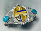 Best Native American Navajo Sher Sandoval Turquoise Tigers Eye Sterling Silver Bracelet-Nativo Arts