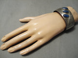 Stunning Vintage Native American Navajo Oblique Lapis Sterling Silver Bracelet Old-Nativo Arts