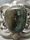 Colossal Heavy Vintage Native American Navajo Green Turquoise Sterling Silver Bracelet Old-Nativo Arts