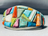 Bright Life Native American Navajo Turquoise Mosaic Inlay Sterling Silver Bracelet-Nativo Arts