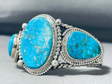 Opulent Vintage Native American Navajo 3 Kingman Turquoise Sterling Silver Huge Bracelet-Nativo Arts