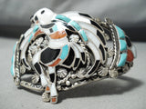 One Of The Best Vintage Native American Zuni Turquoise Sterling Silver Inlay Bracelet Old-Nativo Arts