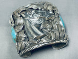 Native American 219 Gram Horse Sterling Silver Wide Turquoise Bracelet Cuff-Nativo Arts