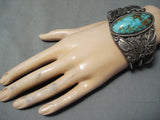 One Of Most Detailed Vintage Native American Navajo Royston Turquoise Sterling Silver Bracelet-Nativo Arts