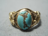 Incredible 14k Gold Vintage Navajo Spiderweb Turquoise Native American Ring-Nativo Arts