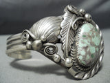 Detail!! Vintage Native American Navajo Carico Lake Turquoise Sterling Silver Leaf Bracelet-Nativo Arts