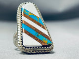 Exquisite Vintage Native American Navajo Turquoise White Buffalo Sterling Silver Ring-Nativo Arts