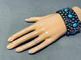 Heavy 104 Gram Native American Navajo Sterling Silver Cross Turquoise Bracelet-Nativo Arts