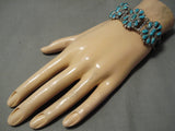 Amazing Vintage Native American Navajo Triple Turquoise Florals Sterling Silver Bracelet Cuff-Nativo Arts