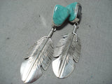 Marvelous Native American Navajo Royston Turquoise Sterling Silver Feather Earrings-Nativo Arts
