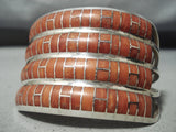 Towering Wide Vintage Native American Zuni Coral Sterling Silver Bracelet-Nativo Arts