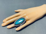 Giant Vintage Native American Navajo Blue Gem Turquoise Sterling Silver Oval Ring-Nativo Arts