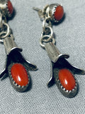 Beautiful Native American Navajo Coral Sterling Silver Blossom Earrings-Nativo Arts