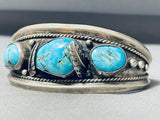 Ornate Vintage Native American Hopi 3 Carlin Turquoise Sterling Silver Bracelet-Nativo Arts